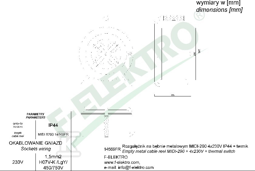 Rozgałęźnik bębnowy, MINI-210 4x230V - 14555FR